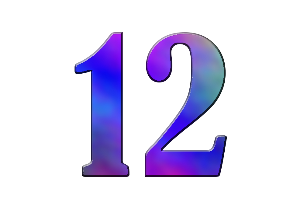 12. Цифра 12. Цифра 12 красивая. Цифра 12 на прозрачном фоне. Цифра 12 синяя.