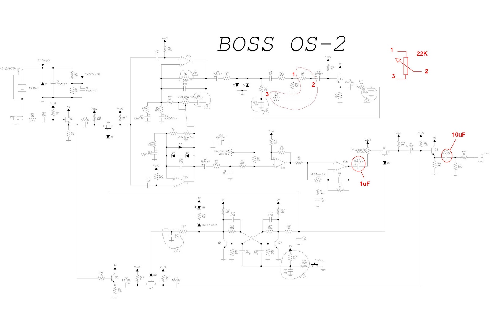guitar4geek: Overdriver / Distortion Boss OS-2 or Behringer OD-100 mod