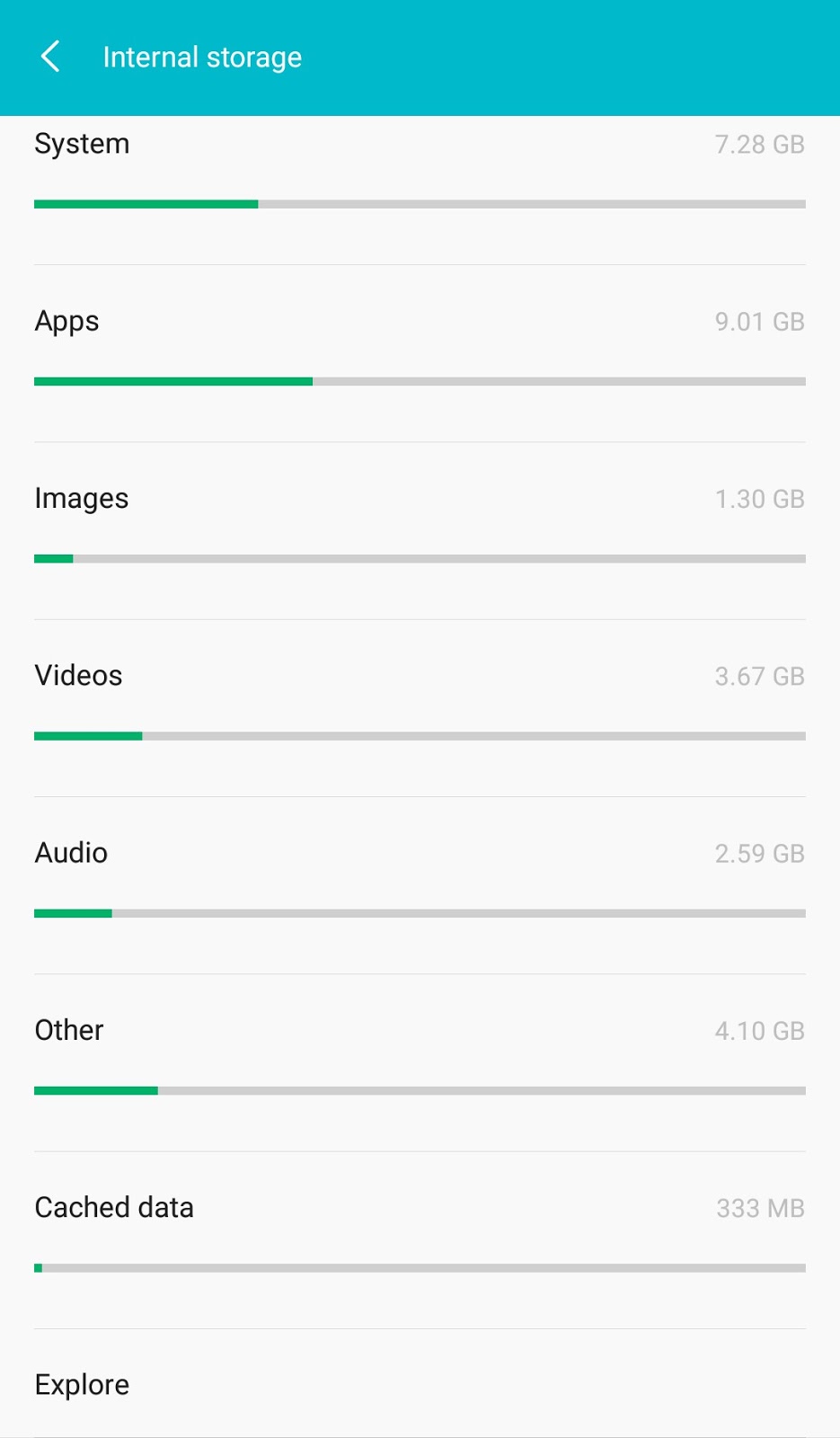 Android Internal Storage Menu