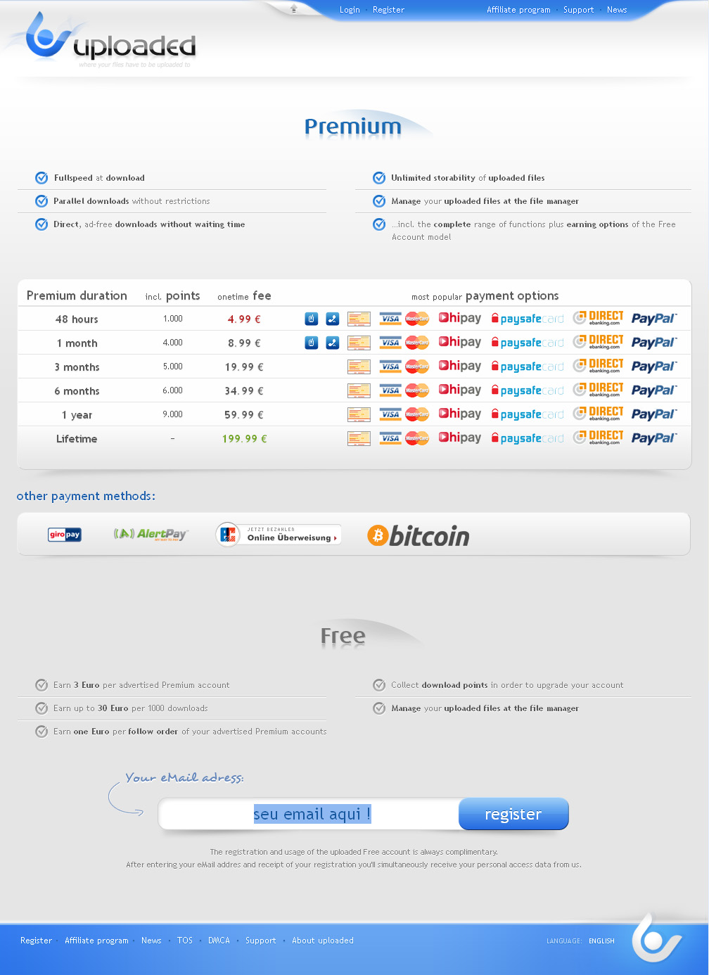 Cadastro Grátis no Uploaded.t