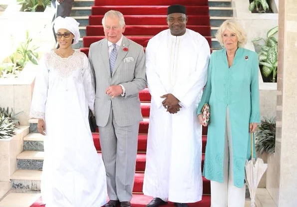 Prince Charles, President Mr. Adama Barrow and his wife Mrs. Bah-Barrow. Duchess Camilla visited the St. Therese’s Upper Basic School