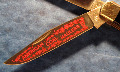 Clip Blade, Coal Truck Drivers. WV knife Etched and colored main blade