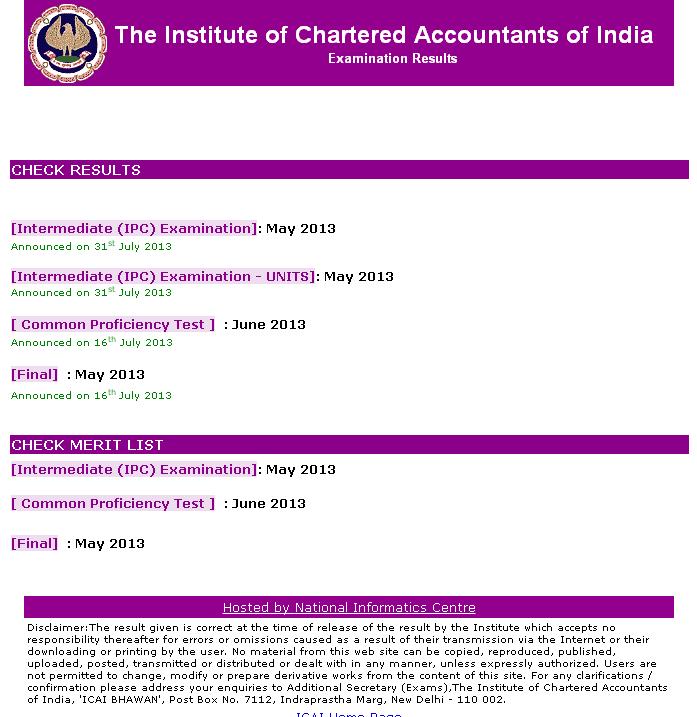 caresults.nic.in IPCC Results CA IPCC Results ICAI