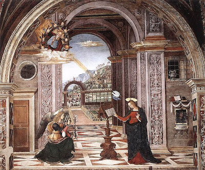 L'Annunciazione dell'Angelo a Maria sulla nascita di Gesù secondo l'opera del Pinturicchio