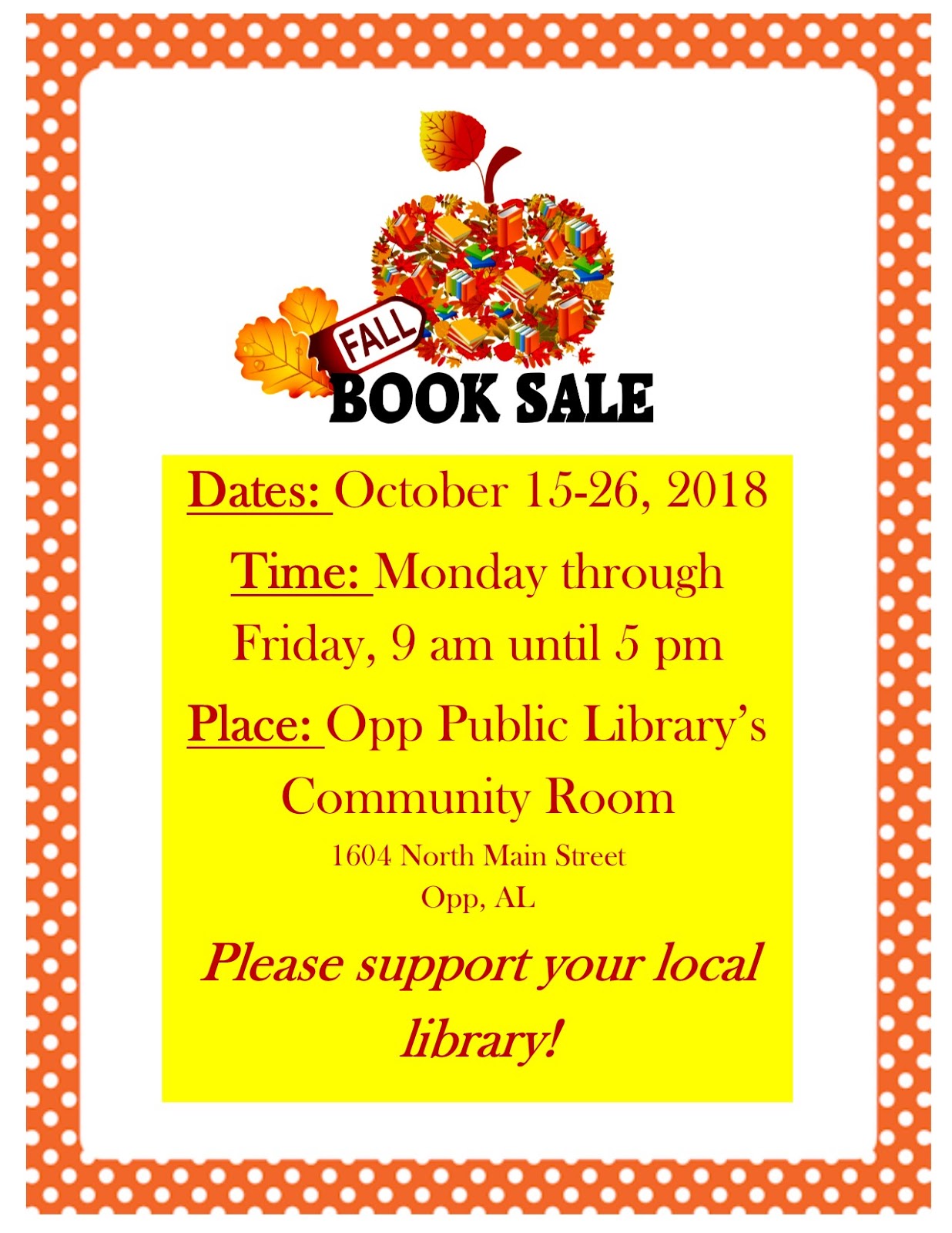 Opp Public Library Fall Book Sale