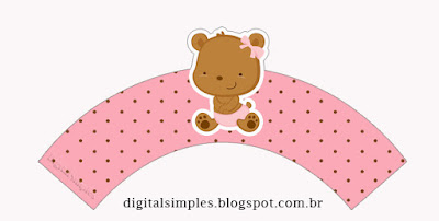 Baby Girl Bear Free Printable Cupcake Wrappers.