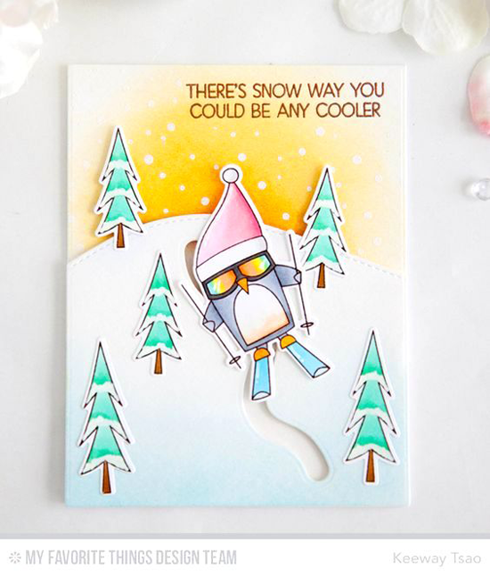 Handmade card from Keeway Tsao featuring Chill Wishes stamp set and Die-namics, Snowfall Background, and Downhill Slope Die-namics #mftstamps