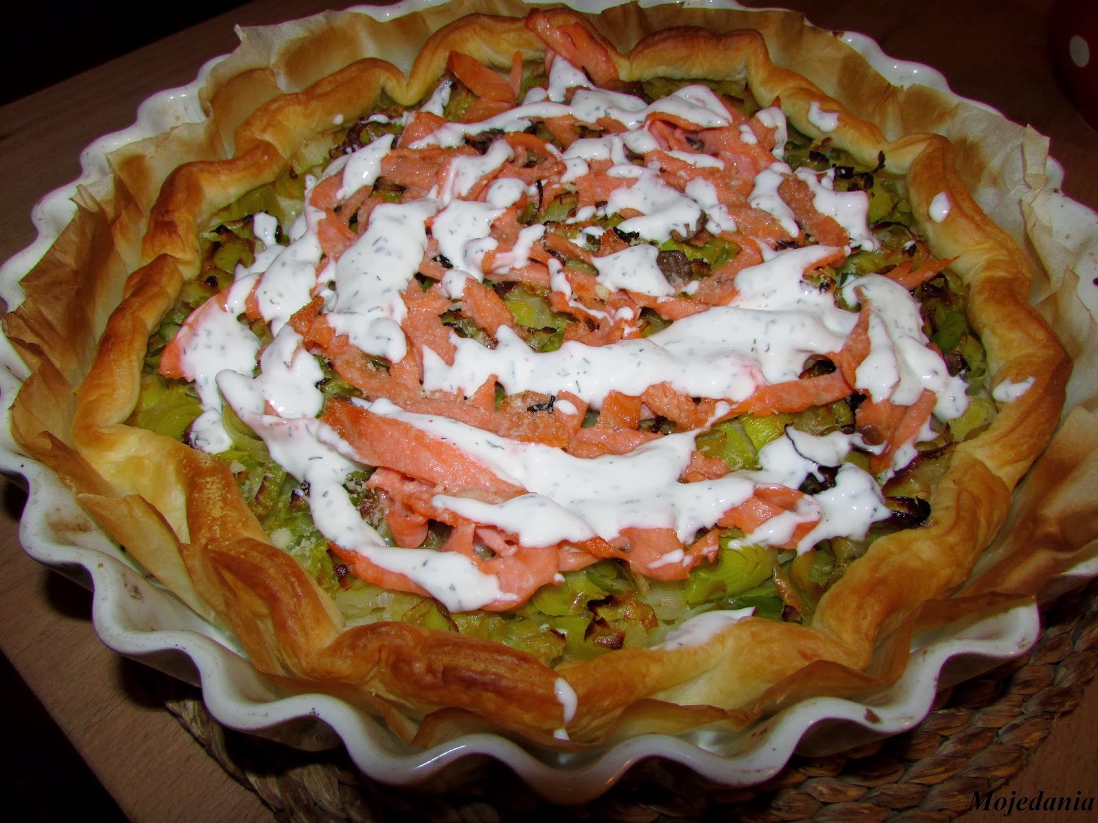 Tarte salée poireaux et saumon fumé ~ Mojedania