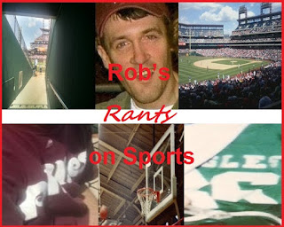 Rob's Rants on Sports logo; collage of jerseys and arenas from the area, and Rob