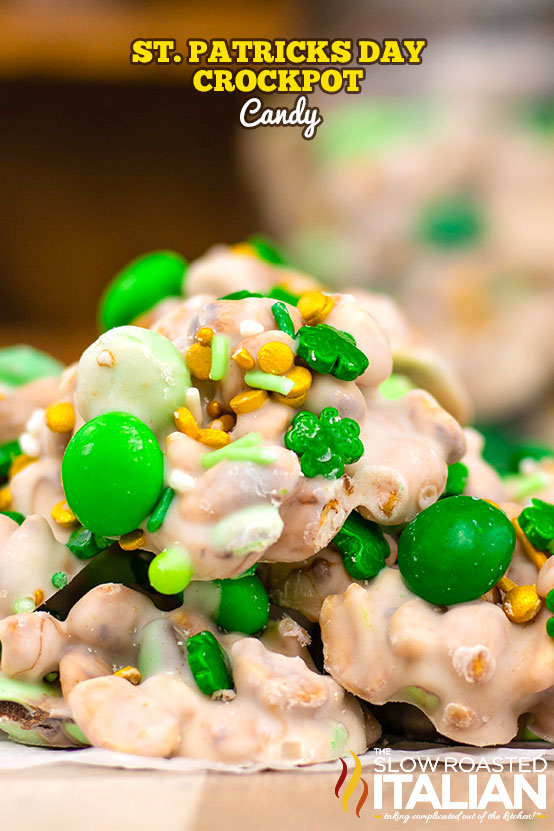 St Patrick's Day Crockpot Candy is the easiest and most impressive homemade candy ever. A minty sweet 4-ingredient Leprechaun Treat that you simply toss in the slow cooker, stir a few times and scoop it out. It doesn't get much easier than that! 