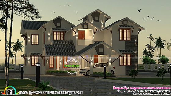 2910 sq-ft 5 bedroom sloping roof home
