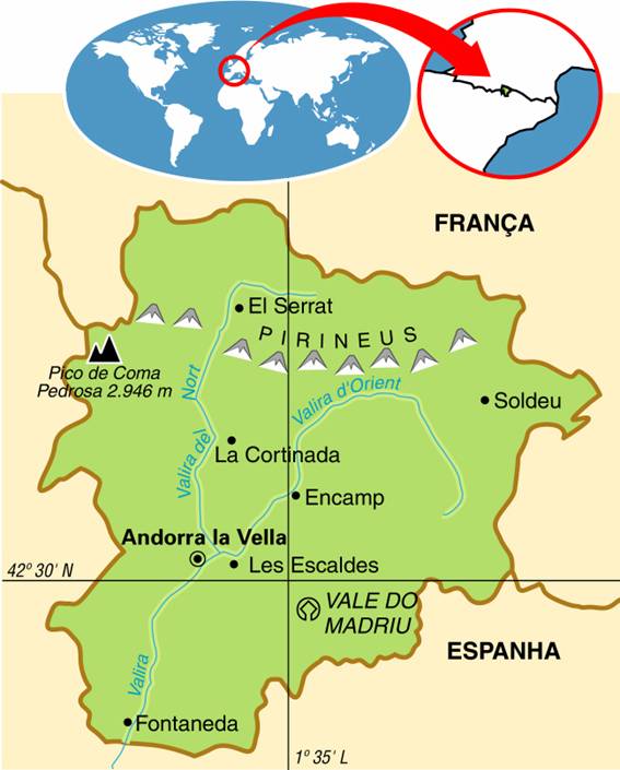 ANDORRA, ASPECTOS GEOGRÁFICOS E SOCIOECONÔMICOS DE ANDORRA Mapa de Andorra