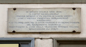 The plaque outside 21 Via Cavour in Florence marks the site of the Caffè Michelangiolo