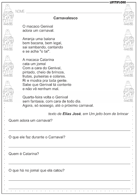 Interpretação Textual Carnaval Atividade Língua Portuguesa