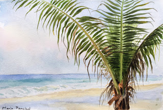 A water colour painting of a tree at Benaulim beach, Goa by Manju Panchal