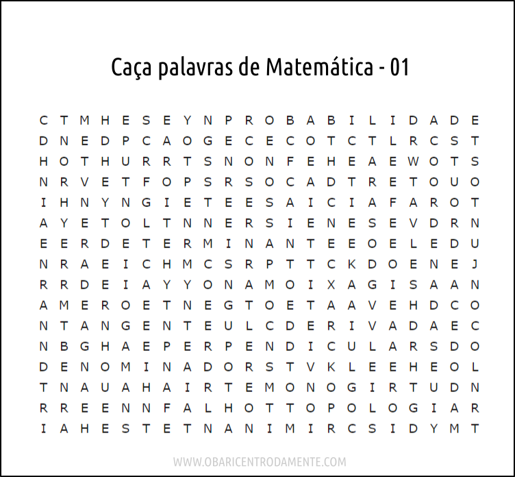 Caça palavras de Matemática - 01