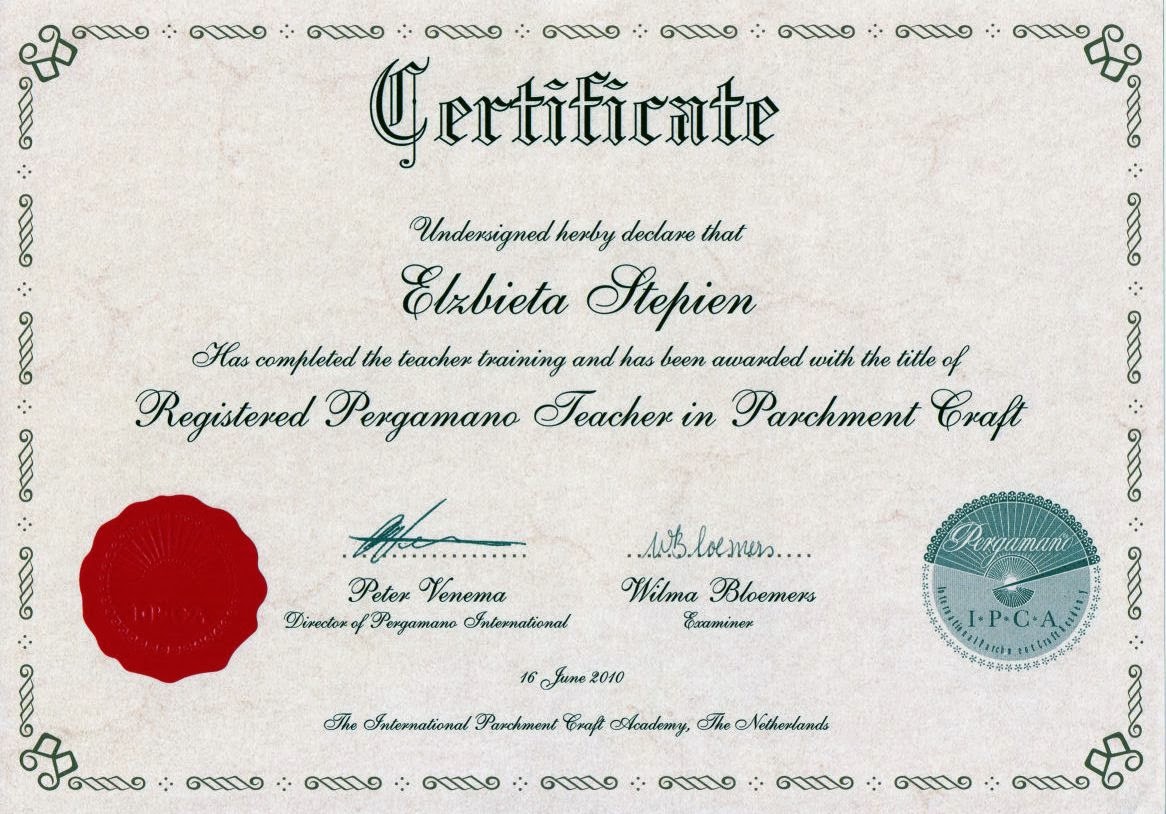Jestem Certyfikowanym  Nauczycielem Techniki Pergamano