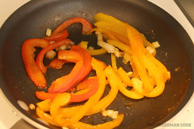 red peppers, yellow peppers, orange peppers, green onions