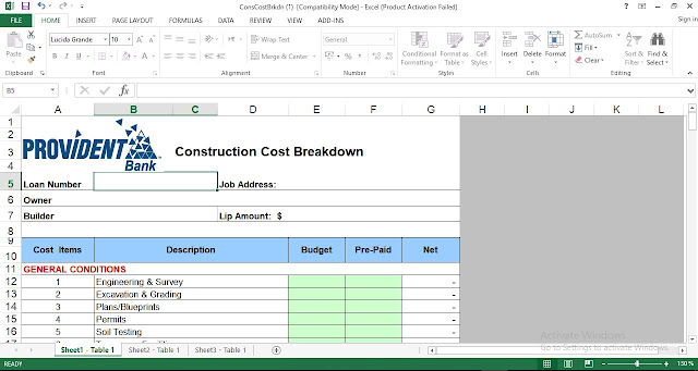Download Construction Cost Breakdown Excel Template