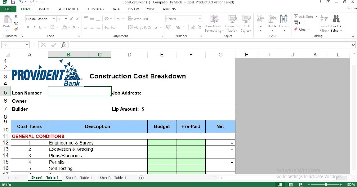 Construction Cost Breakdown ENGINEERING MANAGEMENT