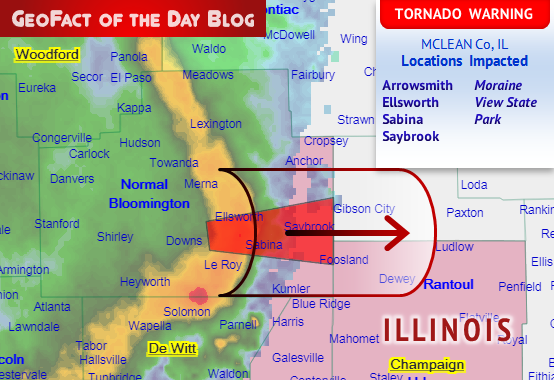GeoFact of the Day: 6/15/2019 McLean County, IL Tornado Warning GeoFact of the Day: 6/15/2019 McLean County, IL Tornado Warning