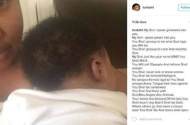 tonto Tonto Dikeh's emotional message to her son as he turned 5 months old