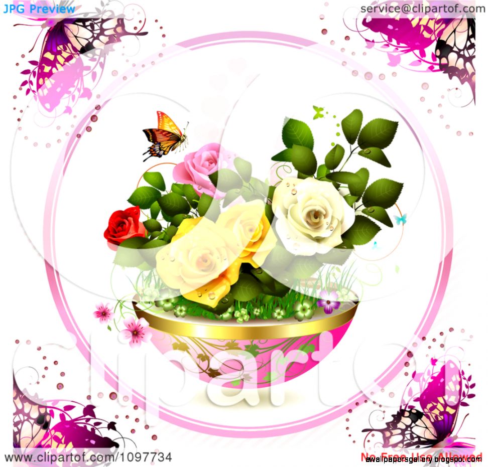 Clipart Planter Of Spring Flowers With A Butterfly Framed By Pink