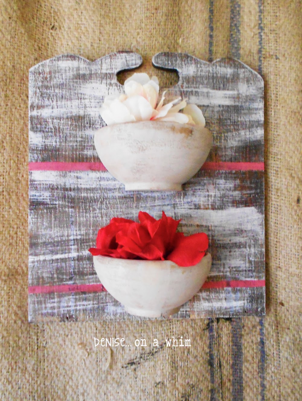 Wooden bowls, cut in half, become a small wall ogranizer or display