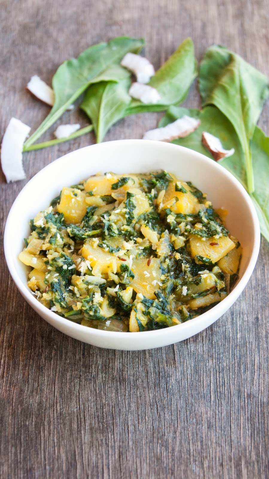 Always Hungry Spinach and Potatoes cooked in coconut milk