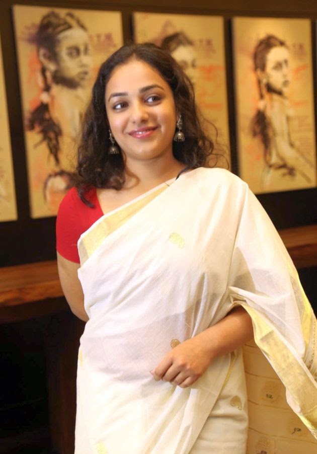 Nithya Menon Hot Stills In White Saree