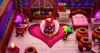 screenshot of Crazy Tracy's place... it's all very pink and she stands on a heart-shaped rug