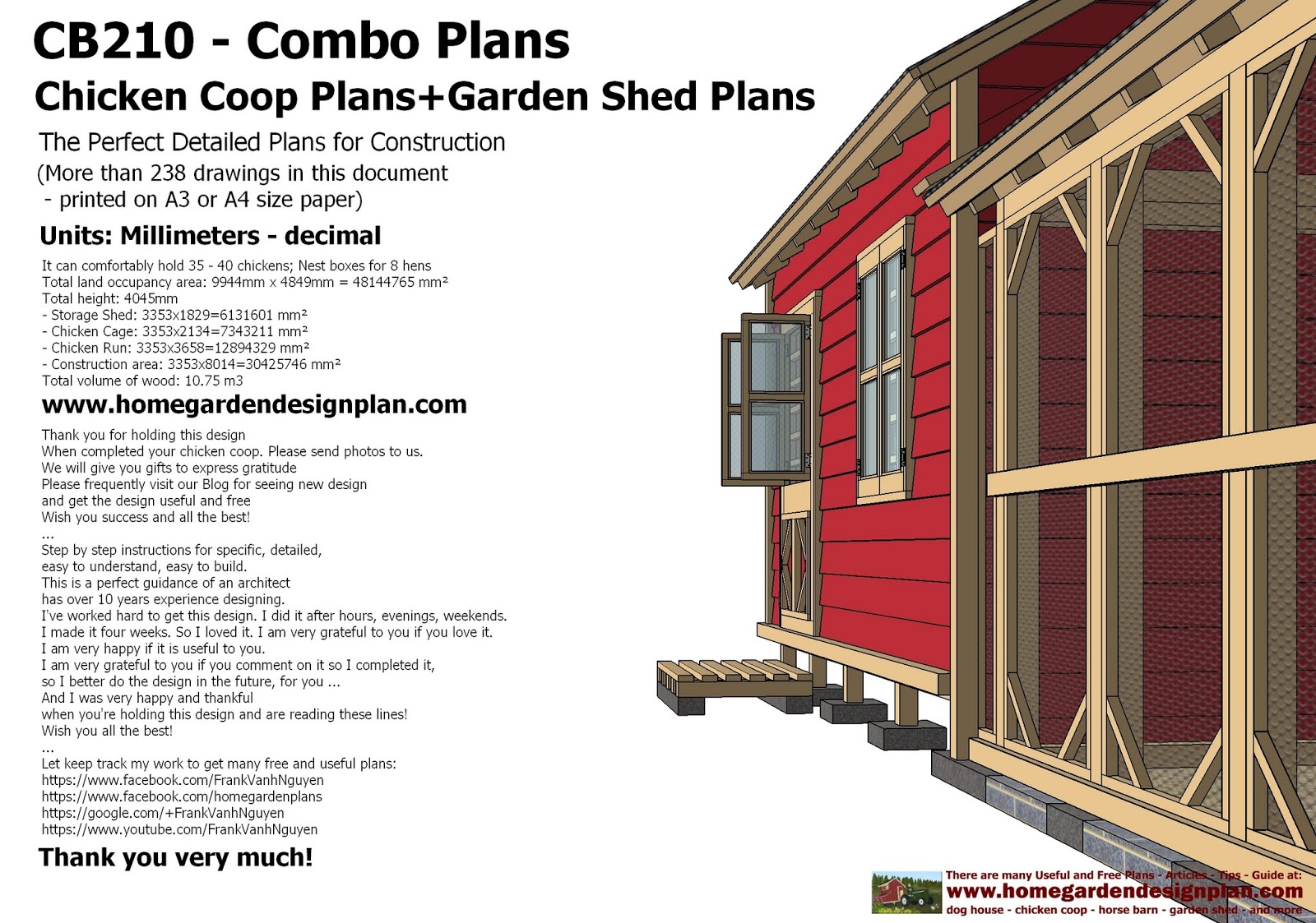 home garden plans:    CB210 - Combo Plans - Chicken Coop 