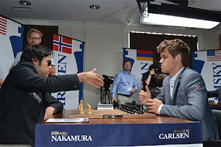Echecs à Saint-Louis ronde 5 : Hikaru Nakamura (2772) 1/2  Magnus Carlsen (2862) - Photo © Chessbase  