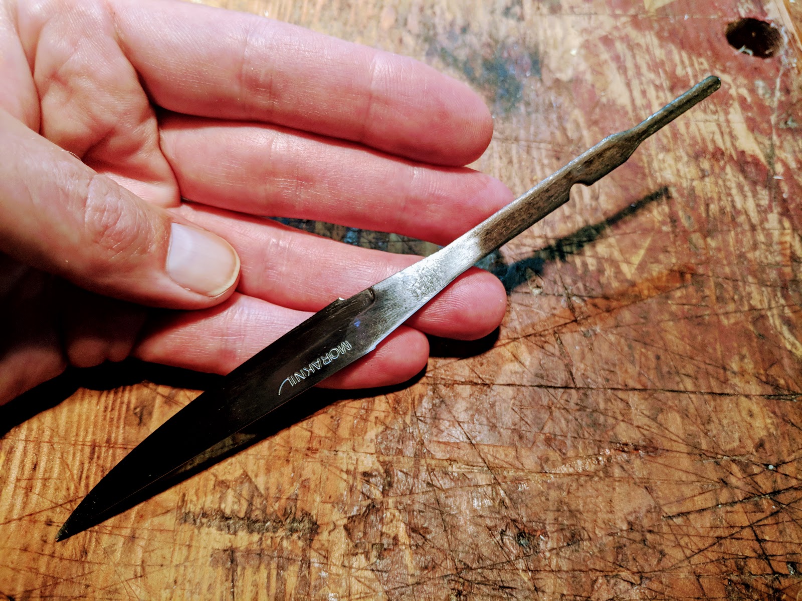 Manual fresh Mora 106 knife blades with shop made handles!