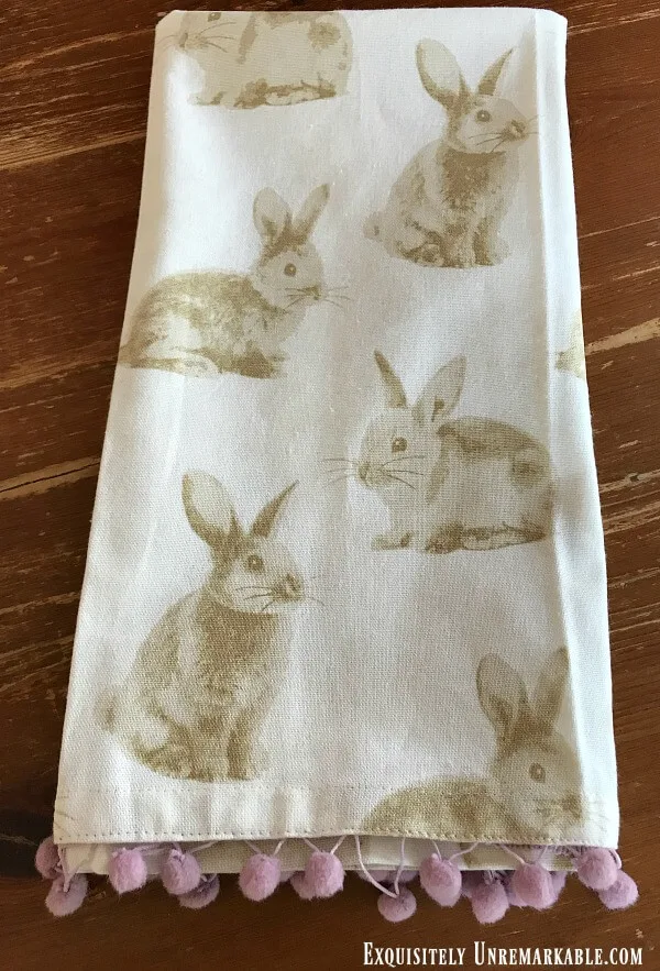 Easter Bunny Dish Towel With Ball Fringe