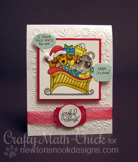 Cat and Dog in Sleigh Christmas Card by Crafty Math-Chick for Newton's Nook Designs - Christmas Delivery Stamp Set