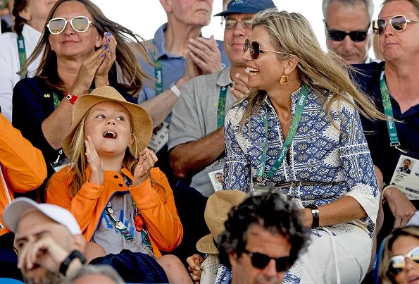 King Willem Alexander, Queen Maxima, Princess Catharina-Amalia and Princess Ariane attend the Equestrian Jumping. Maxima wore PAUL ANDREW Hampton leather wedge sandals