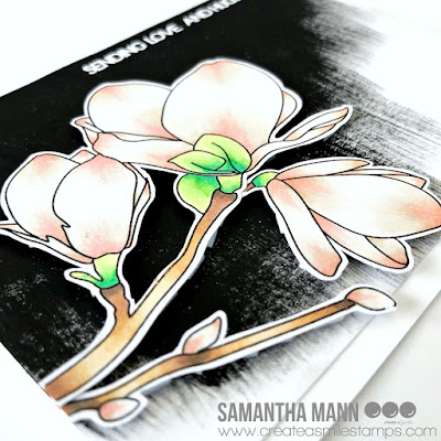 Magnolia Flower Card by Samantha Mann for Create a Smile Stamps, gesso, Flowers, Copics, Copic Markers, Just Because, Encouragement, Cards, Handmade Cards, #cards #createasmile #stamping #magnolia #flowers #copic #copiccoloring