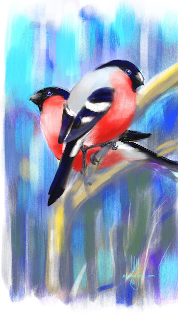 Bullfinch bird painting by Artmagenta