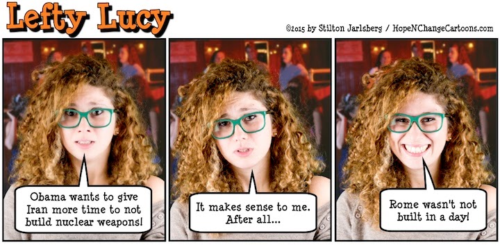 lefty lucy, liberal, progressive, political, humor, cartoon, stilton jarlsberg, conservative, clueless, young, red hair, green glasses, cute, democrat, obama, iran, nuclear weapons