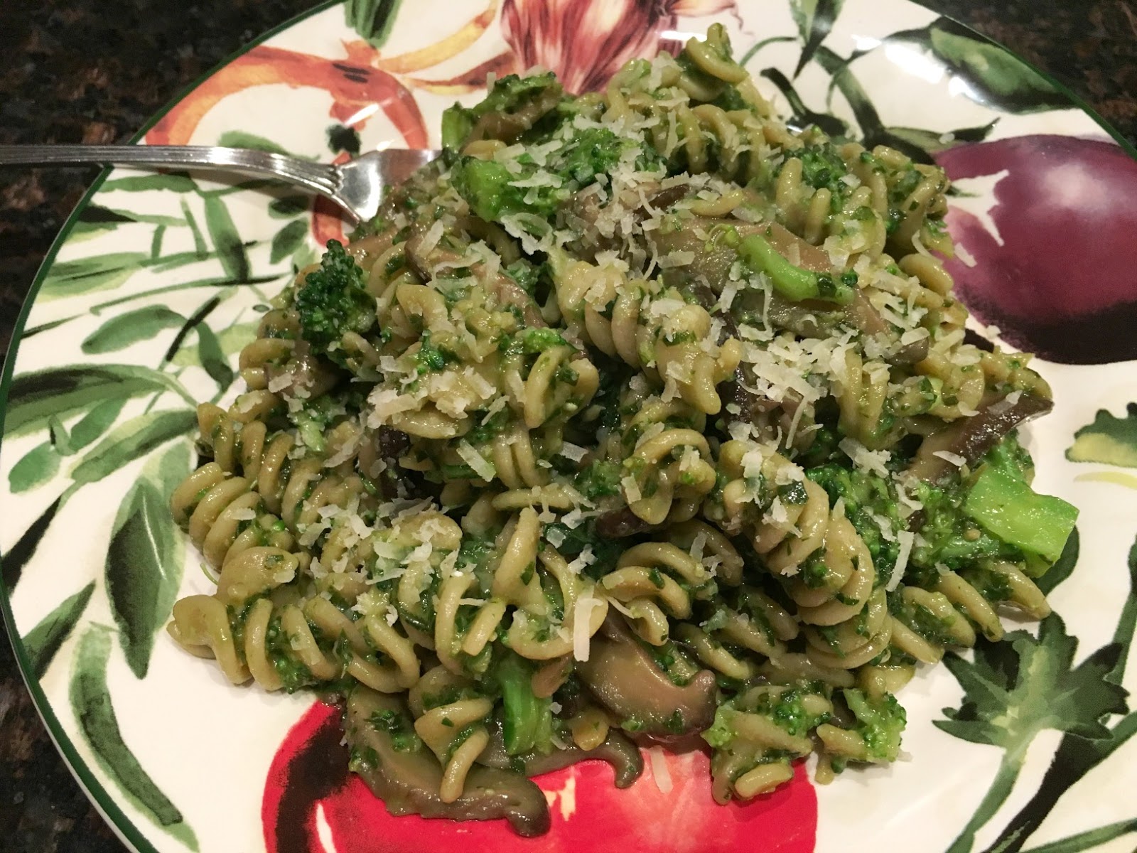 Cooking without a Net Walnut Pesto Pasta with Broccoli and Mushrooms