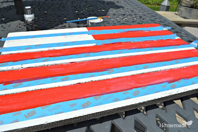 Painting an American Flag with painter's tape stripes
