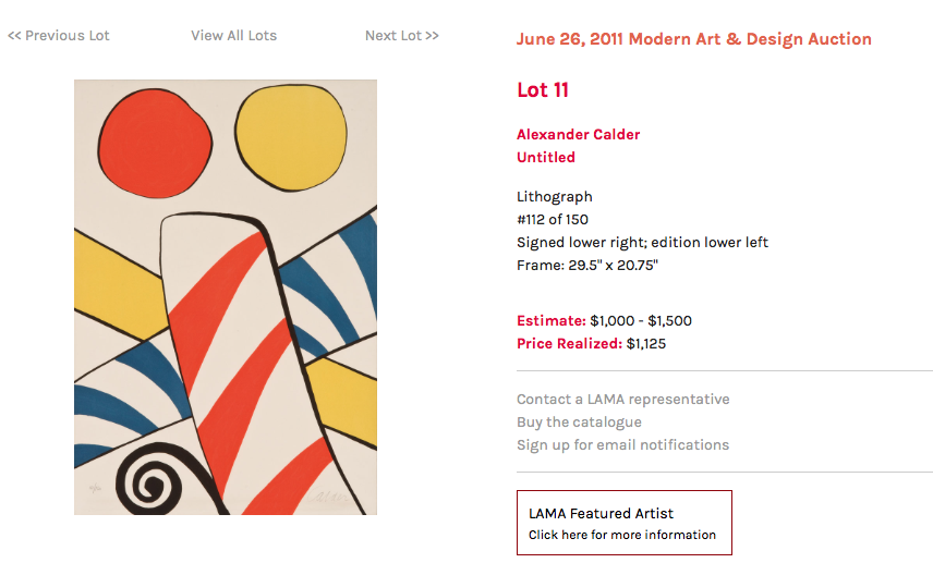 Counterfeit Calder sold by LA Modern for $1125