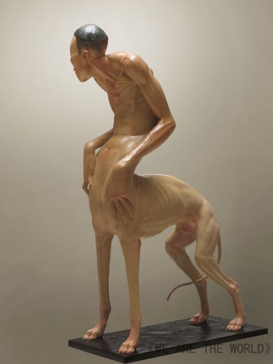 Liu Xue - We are the World - esculturas grotescas bizarras animais humanos surreais híbridos misturados