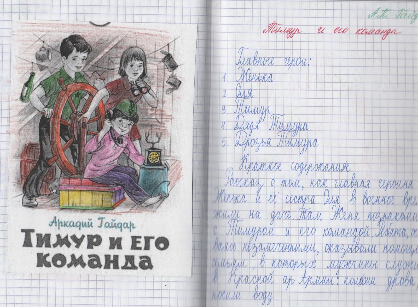Гайдар Тимур и его команда читательский дневник