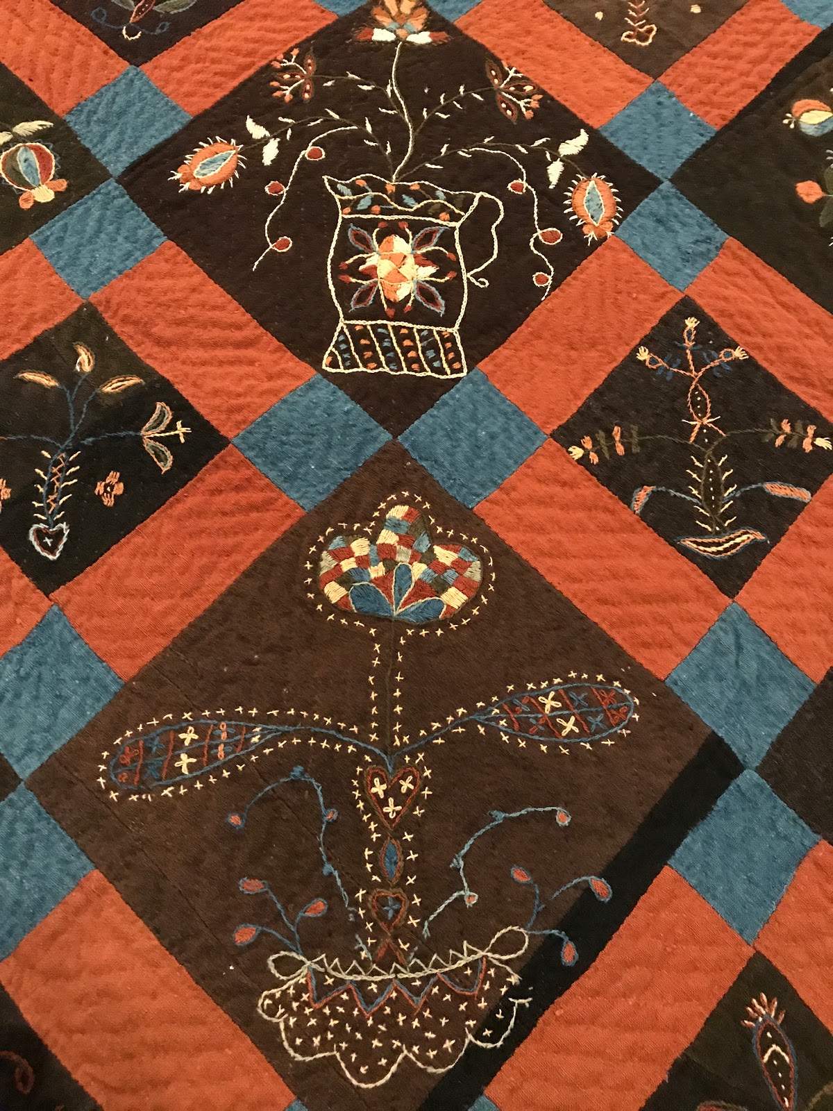 Textile Time Travels Antique Crewel Quilt 1840 New England Quilt Museum