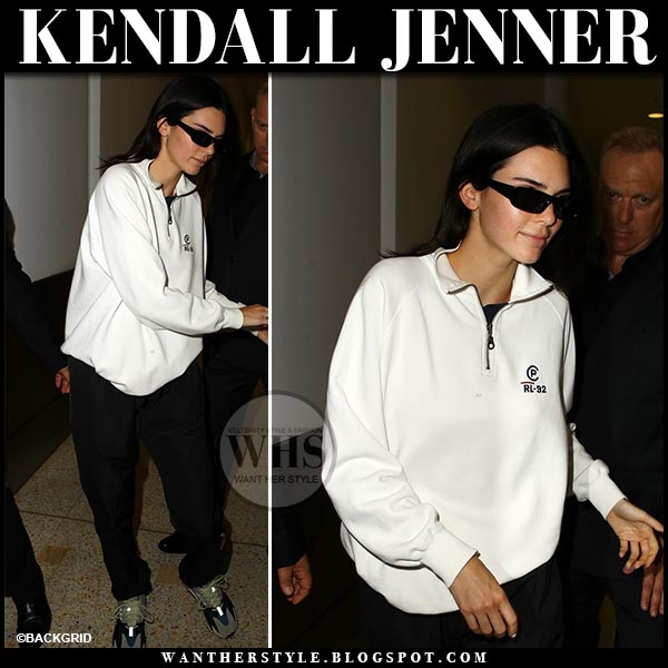 Kendall Jenner in white sweatshirt and black sweatpants at Sydney ...