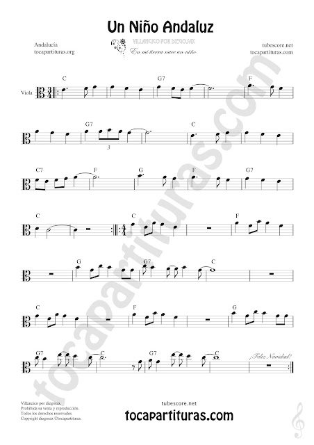  Un Niño Andaluz Sheet Music for Viola Music Score Clave de DO