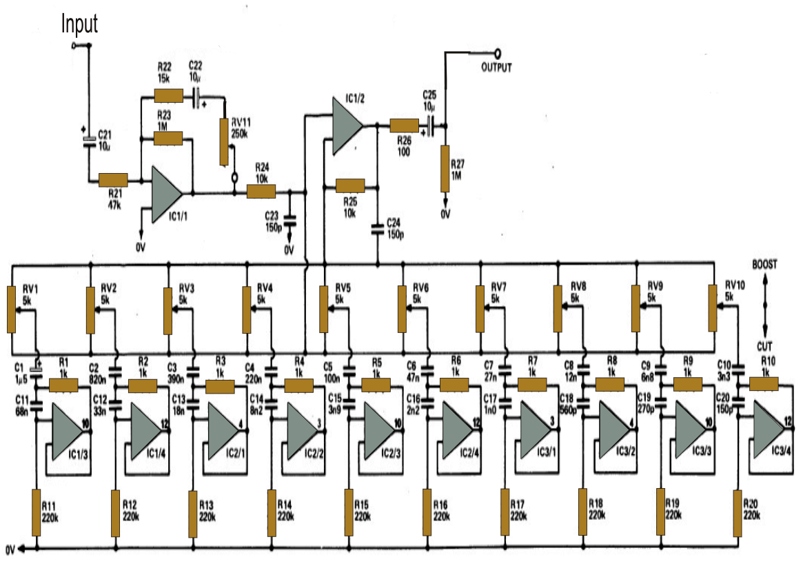 7 Band Graphic Equalizer Circuit Diagram