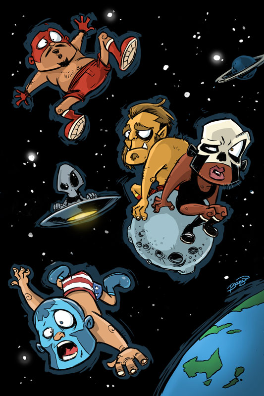 Wrestlers in Space Pin Up